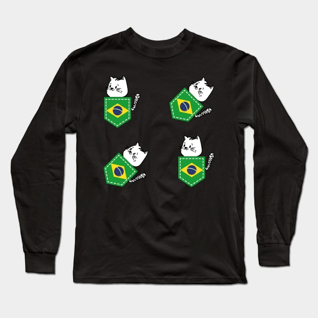 Patriotic Pocket Pussy - Cat Lover -  Brazilian Patriot Long Sleeve T-Shirt by PosterpartyCo